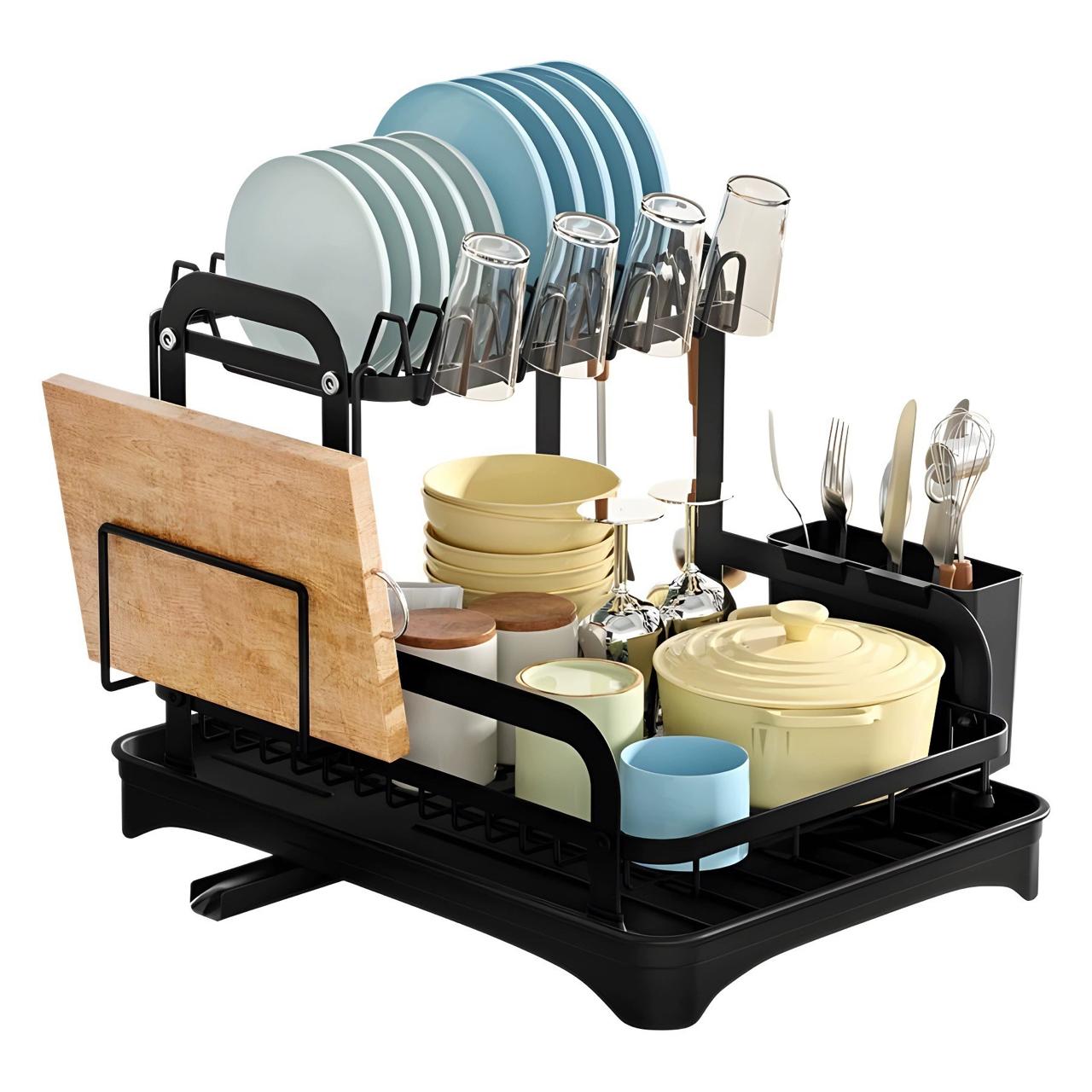 2-Tier Dish Drying Rack with Utensil & Cutting Board Holders